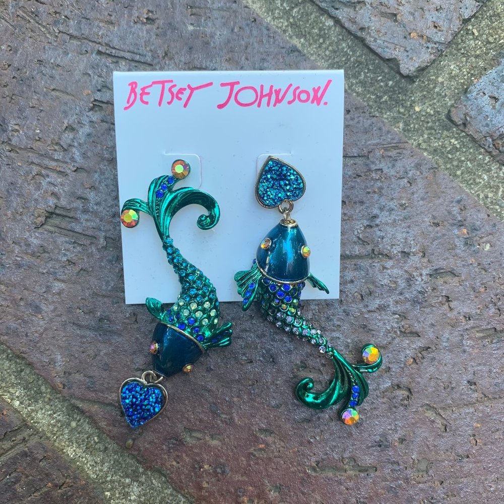 Betsey Johnson Blue Koi Fish Earrings